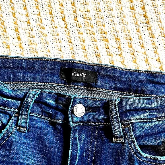VERVET High Rise Distressed Hem Crop Dark Wash skinny Denim Jeans sz 28 - Picture 2 of 8